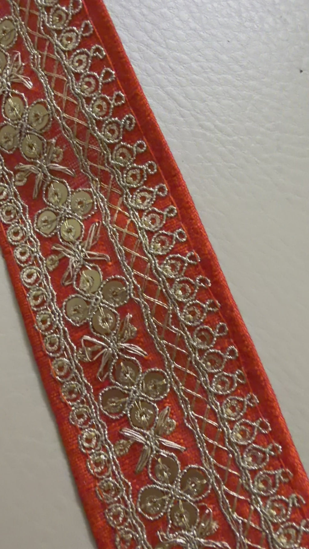 Orange & Gold Embroidered Sequin Lace Trim - 9 Yard Roll