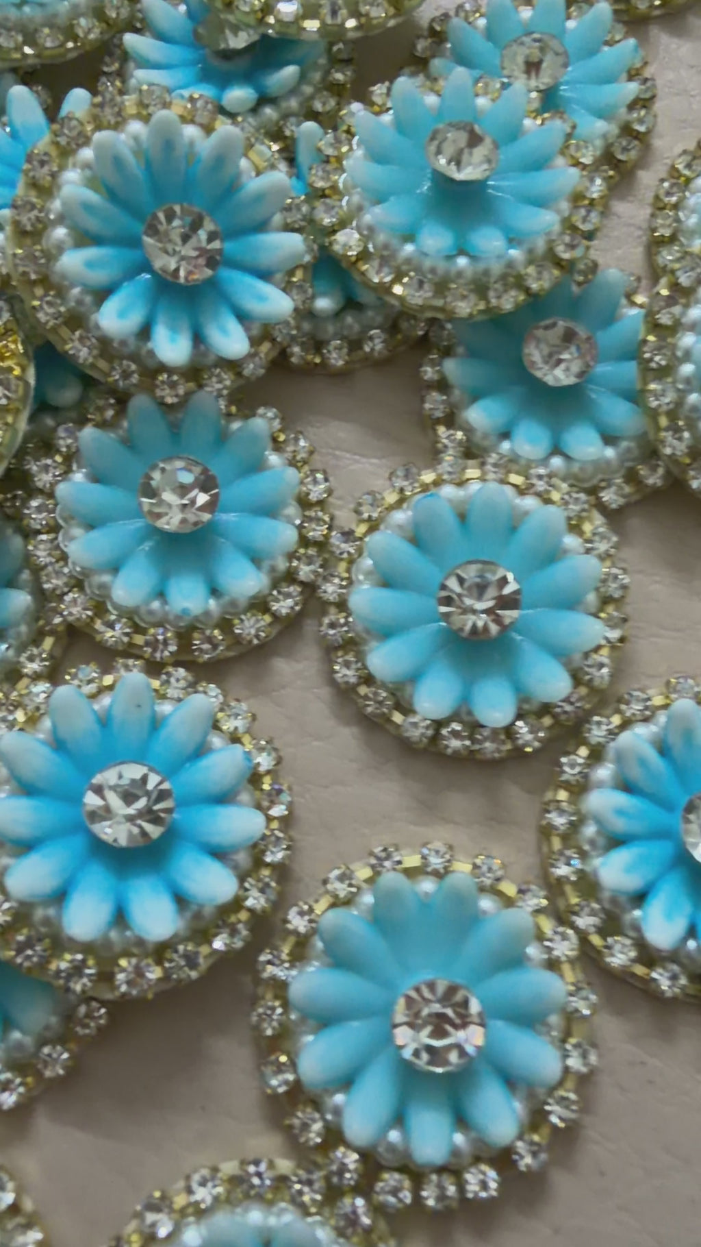 Sky Blue Floral Rhinestone & Pearl Patches - 25 Piece Pack