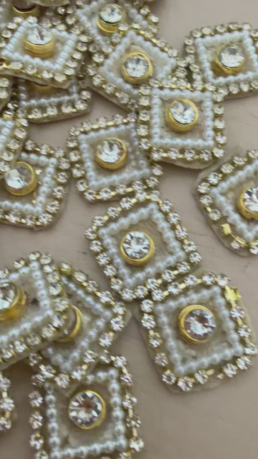 Gold Crystal Pearl Square Embellishment Buttons | Pack of 25