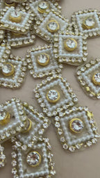 Gold Crystal Pearl Square Embellishment Buttons | Pack of 25