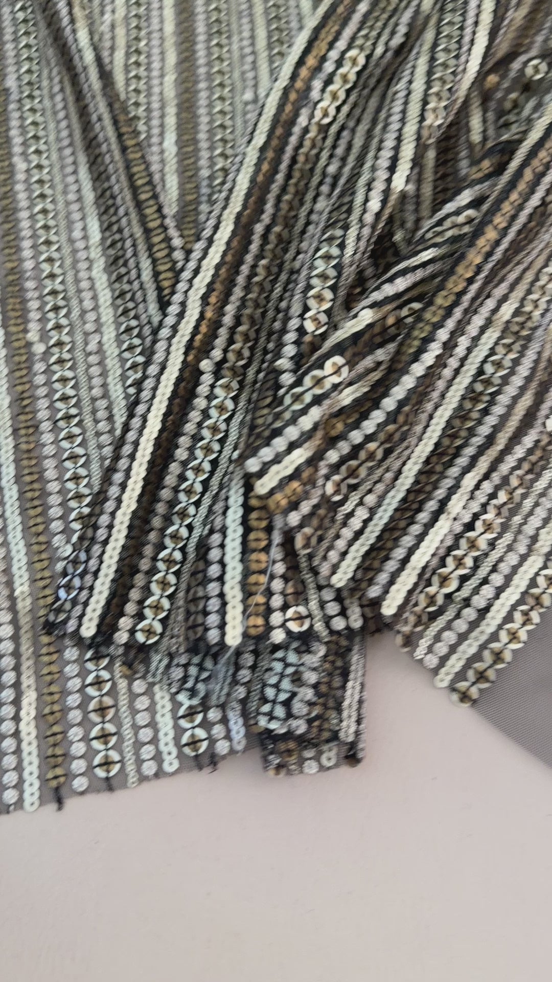 Black & Golden Stripe Sequin Embroidered Fabric – 46" Wide | By the Yard