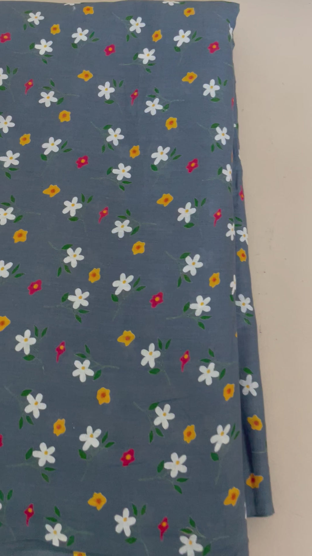 Wildflower Meadow Daisy Cotton Fabric – 42" Wide – White & Yellow Florals on Slate Blue – Sold by the Yard