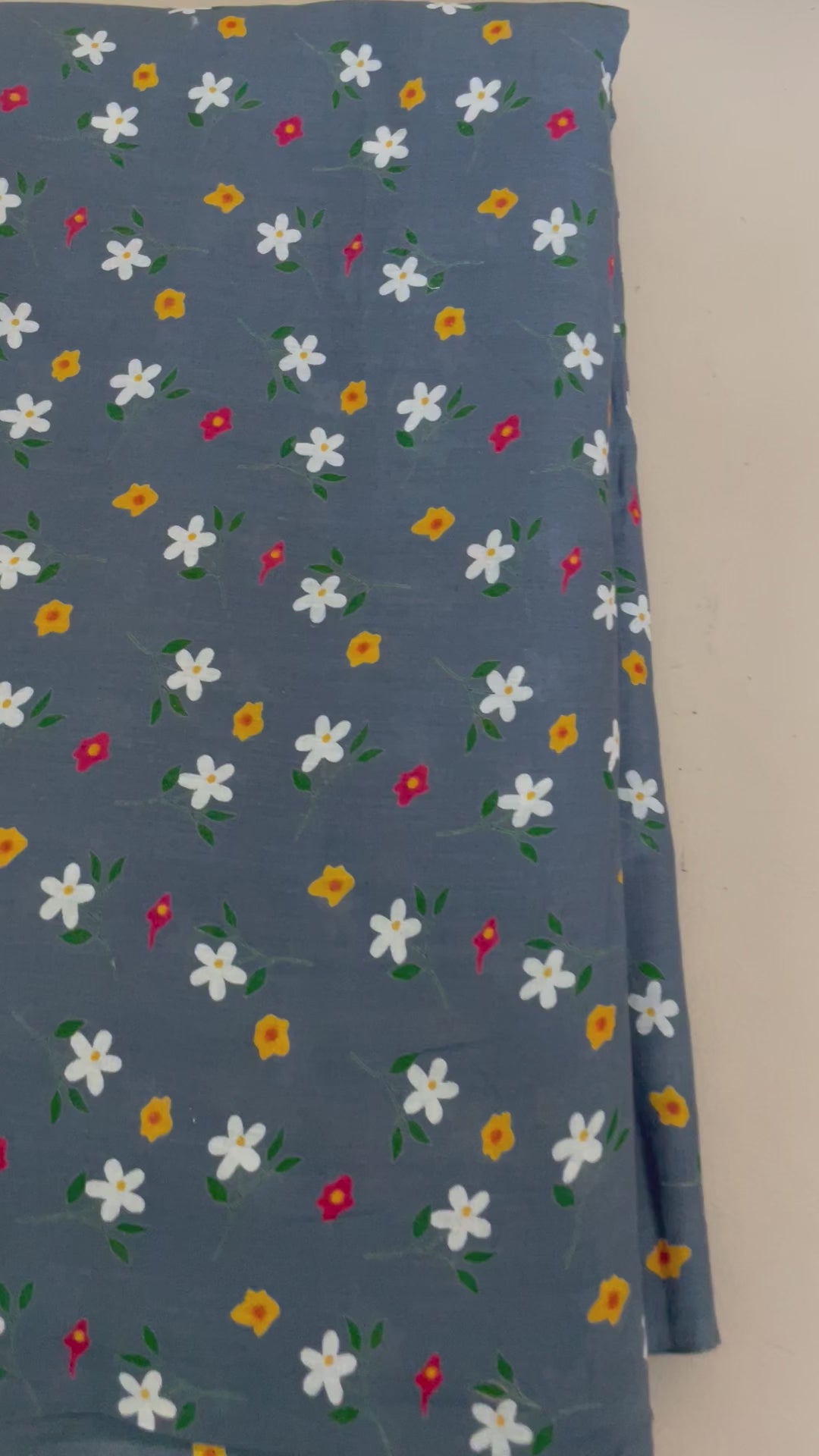 Wildflower Meadow Daisy Cotton Fabric – 42" Wide – White & Yellow Florals on Slate Blue – Sold by the Yard
