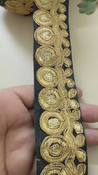 Premium Black & Gold Zari Embroidered Lace Trim Border for Sewing - 9 Yards