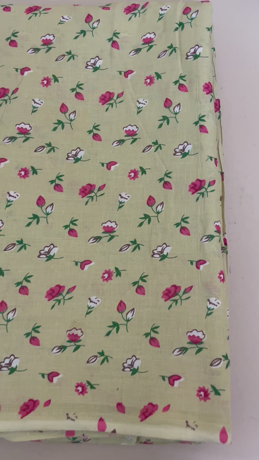 Floral Cotton Fabric by Yard – 42" Wide – Berry Pink & White Buds on Warm Beige