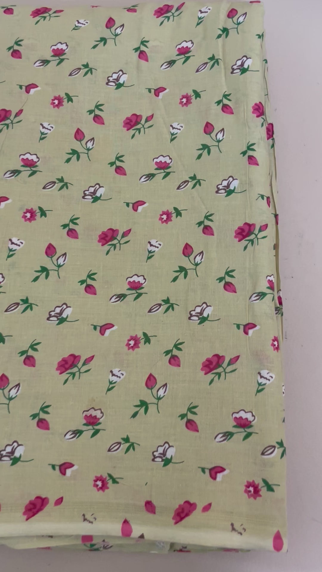 Floral Cotton Fabric by Yard – 42" Wide – Berry Pink & White Buds on Warm Beige