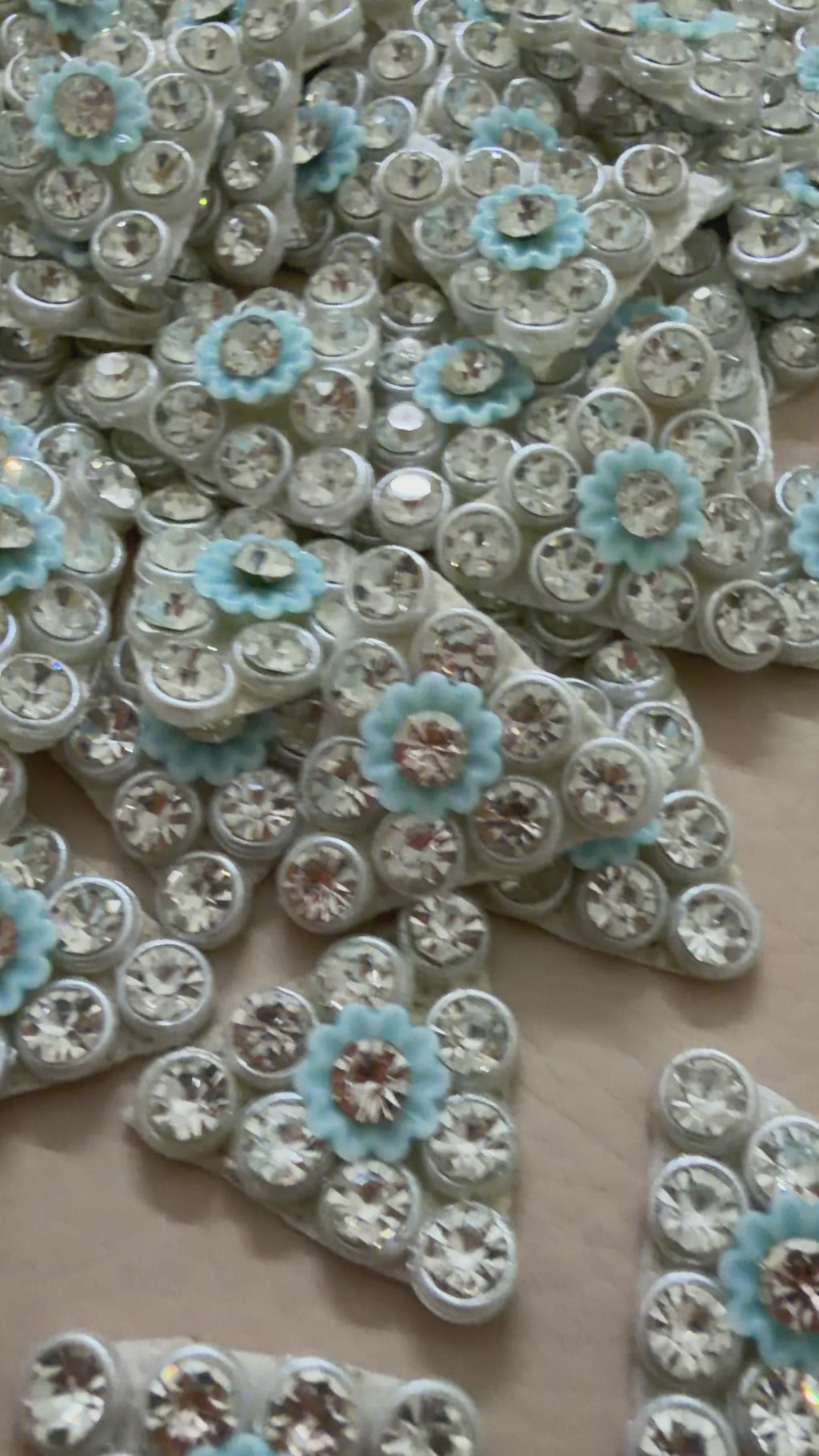 Light Blue Flower Triangle Rhinestone Patches – 20 Piece Bulk Appliqué Set
