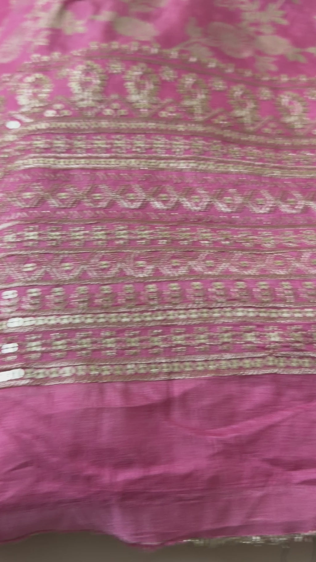 Dola Silk Embroidered Fabric | Dusty Pink Floral Brocade with Sequin Border