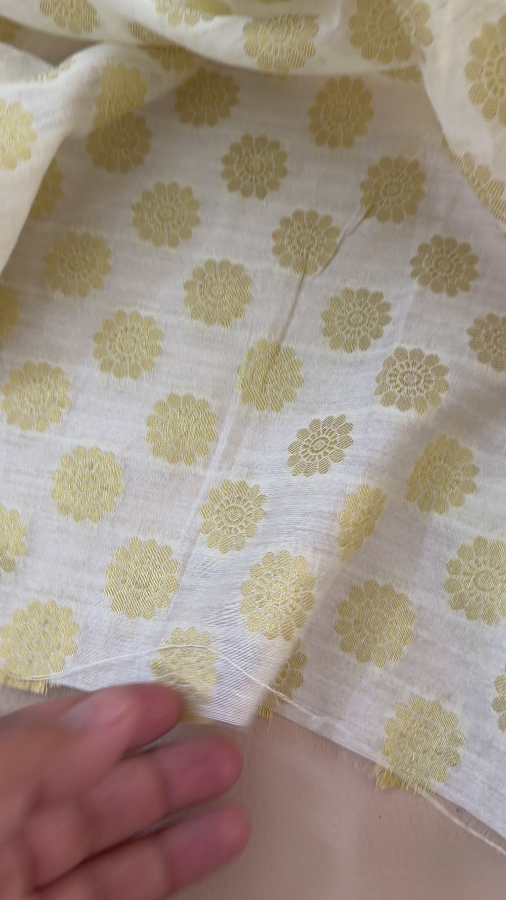 White & Gold Chanderi Silk Fabric | Floral Booti | 42" Wide