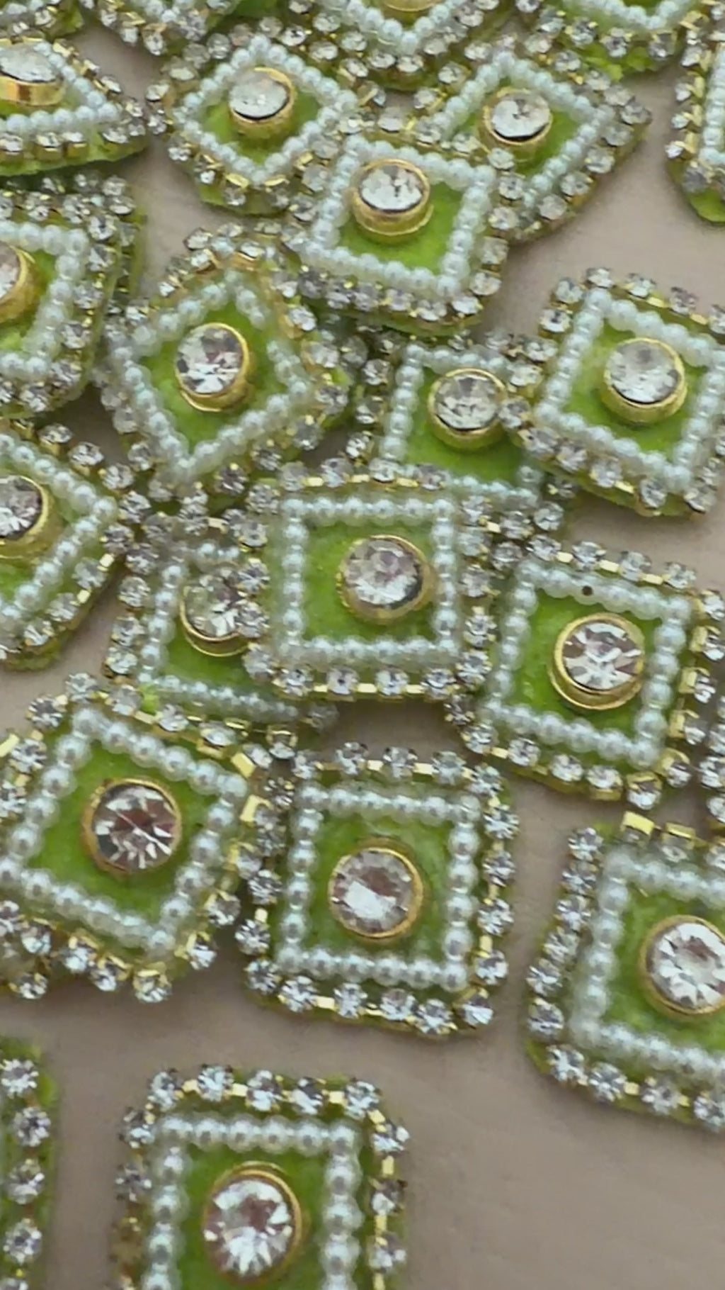 Olive Green Square Crystal Pearl Rhinestone Embellishment Patches | Pack of 25