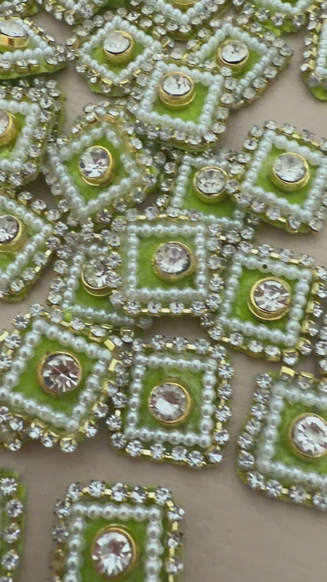 Olive Green Square Crystal Pearl Rhinestone Embellishment Patches | Pack of 25