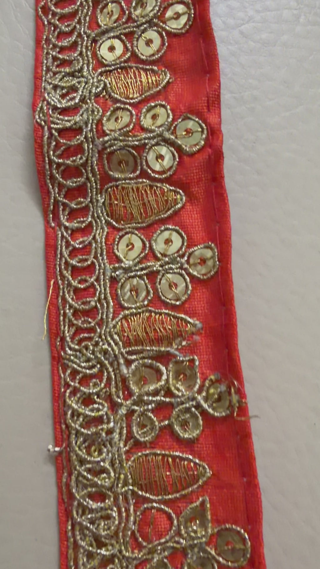 Premium Orange & Gold Embroidered Lace Border Trim – 9 Yards.