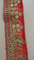 Premium Orange & Gold Embroidered Lace Border Trim – 9 Yards.
