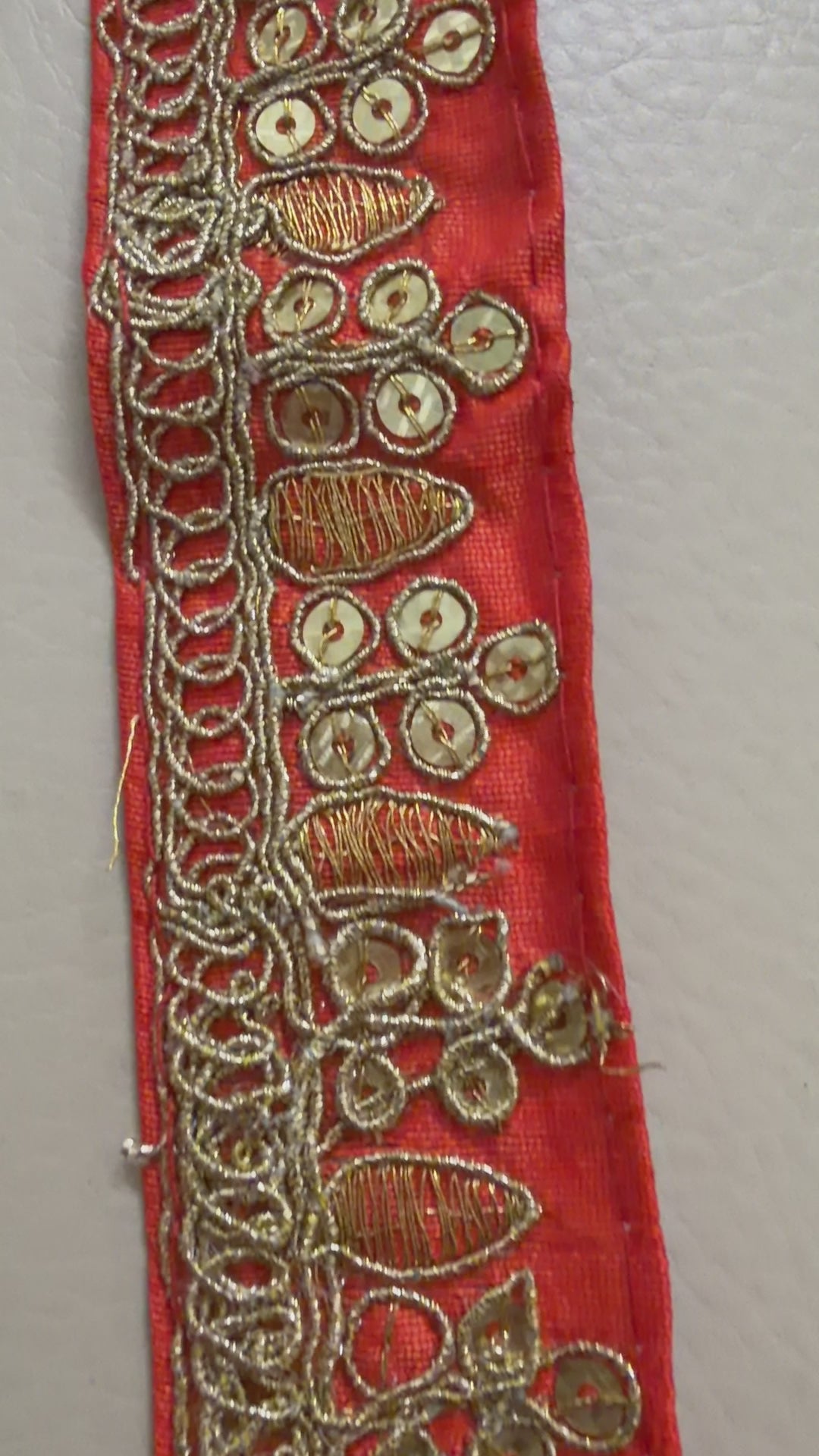 Premium Orange & Gold Embroidered Lace Border Trim – 9 Yards.