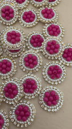 Hot Pink Bead Pearl & Rhinestone Circular Applique Patches – Pack of 25