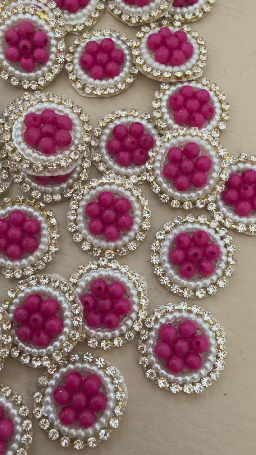 Hot Pink Bead Pearl & Rhinestone Circular Applique Patches – Pack of 25