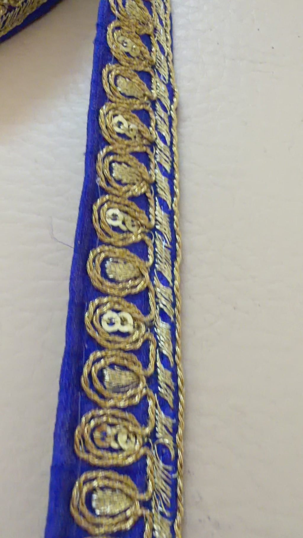 Royal Blue & Gold Zari Teardrop Lace Trim – Sequin Paisley Rope Border | 9 Yards
