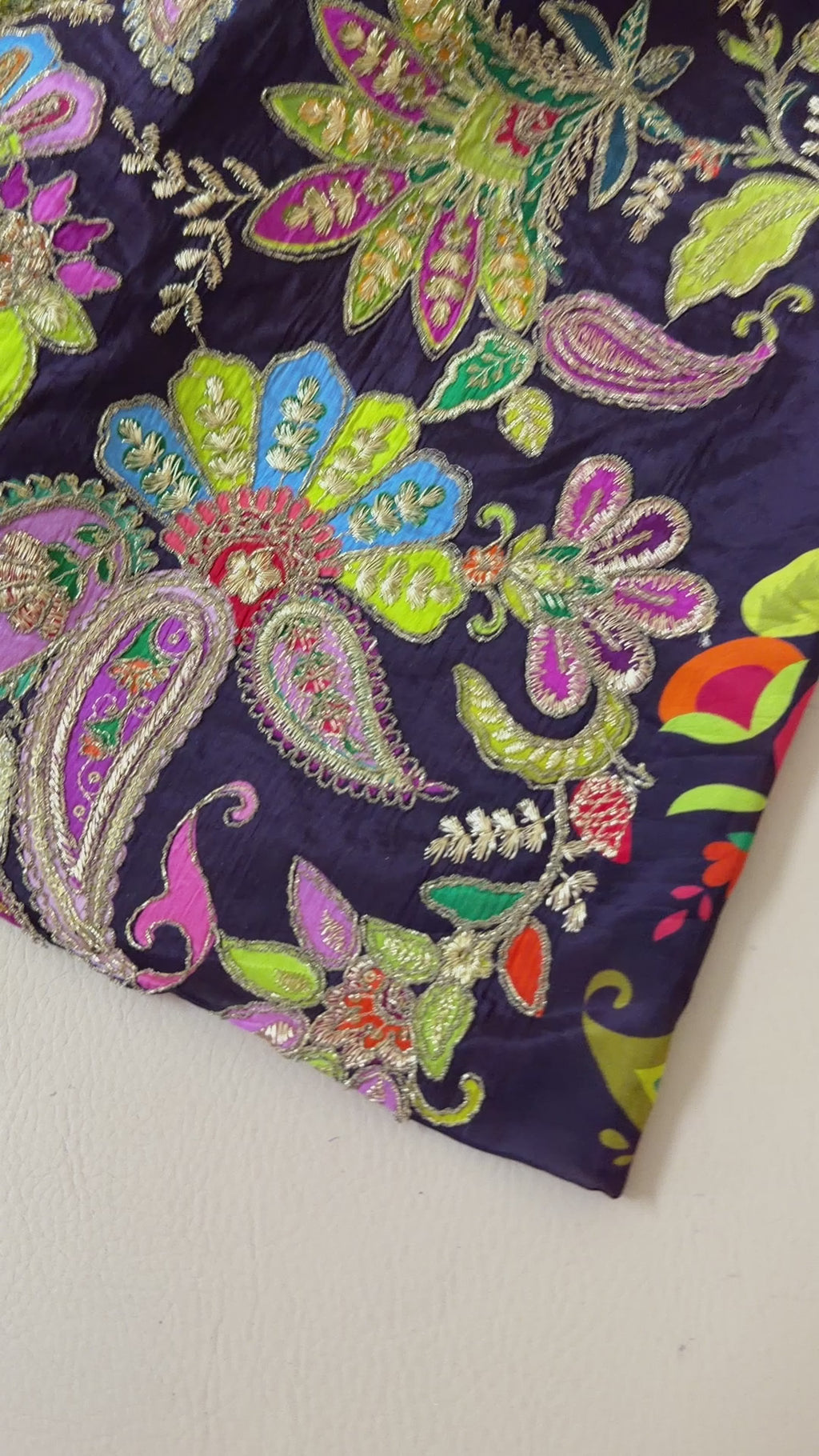 Colorful paisley patterned fabric on a white background