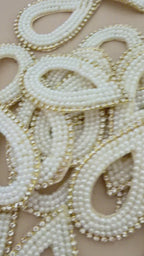 Elegant Pearl & Rhinestone Teardrop Outlines Handcrafted White Bead Appliques - Pack of 10