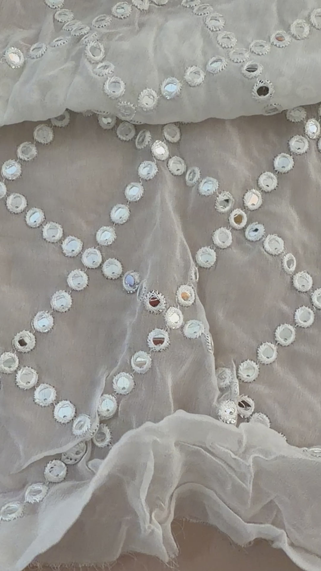 White Mirror Work Embroidered Fabric | 40" Wide
