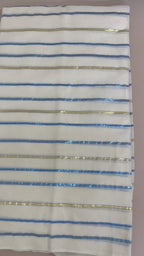 Lurex Cotton Fabric by Yard with Blue & Gold Metallic Stripes