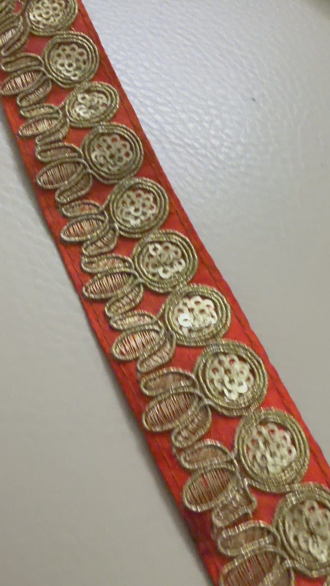 Premium Orange & Gold Zari Embroidered Lace Trim – 9 Yards.