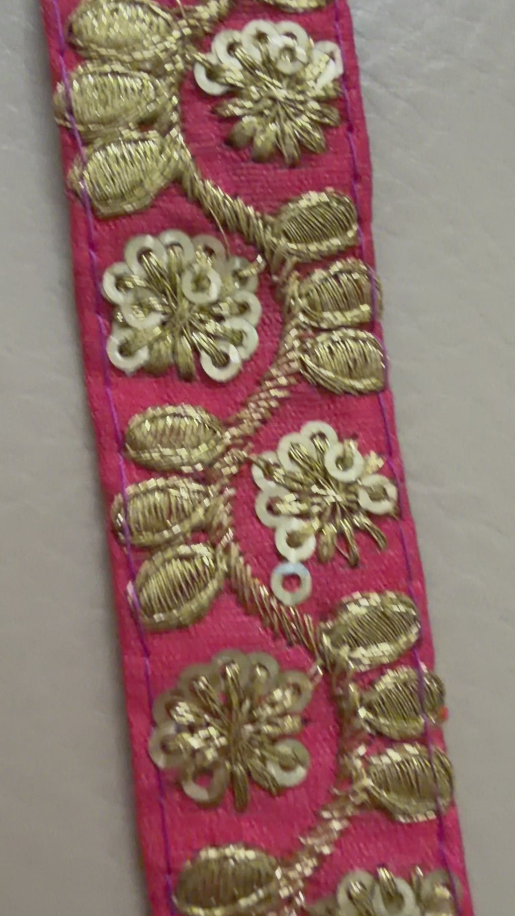9 Yards Rani Pink & Gold Sequin Floral Embroidery Lace.