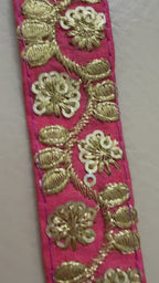 9 Yards Rani Pink & Gold Sequin Floral Embroidery Lace.