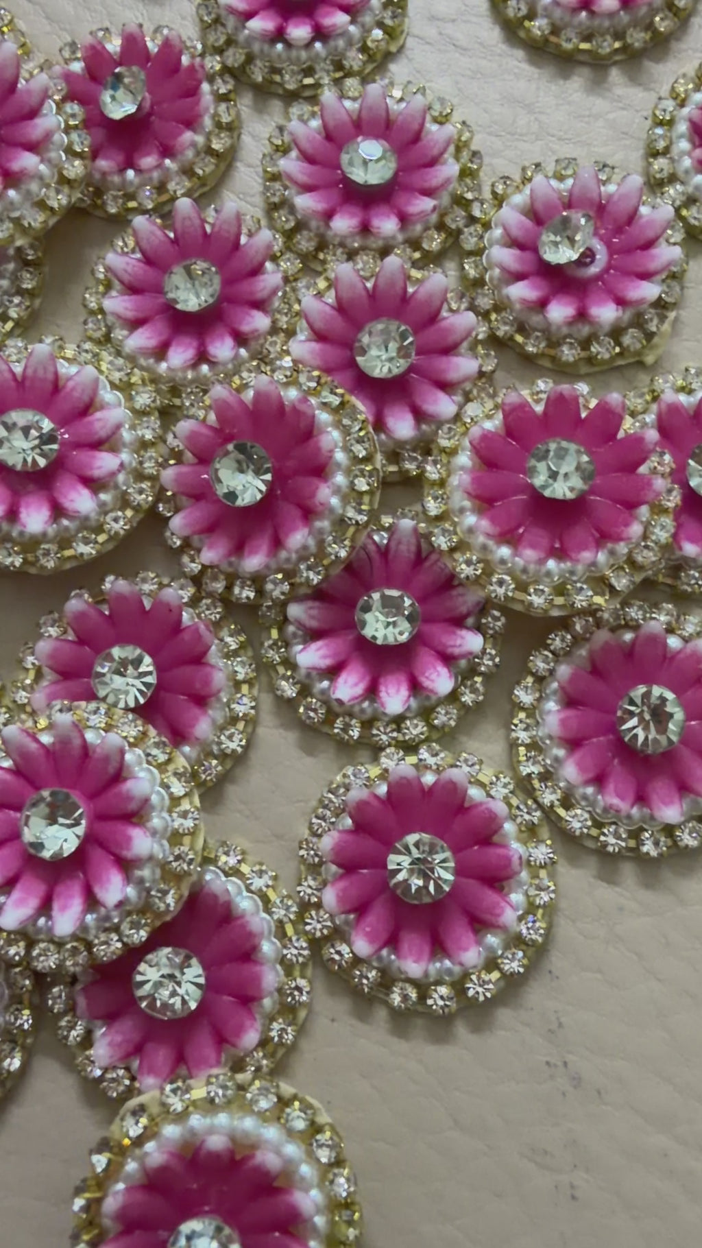 Pink Floral Rhinestone & Pearl Patches - 25 Piece Bulk Pack