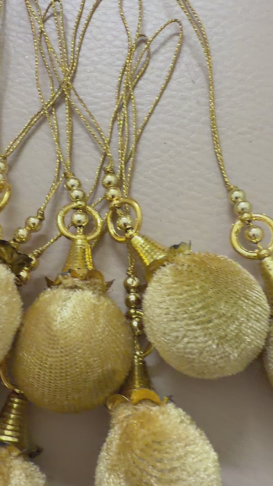Gold Zari Pom Pom Latkan with Gold Ribbed Cone Cap & Ring – Set of 10