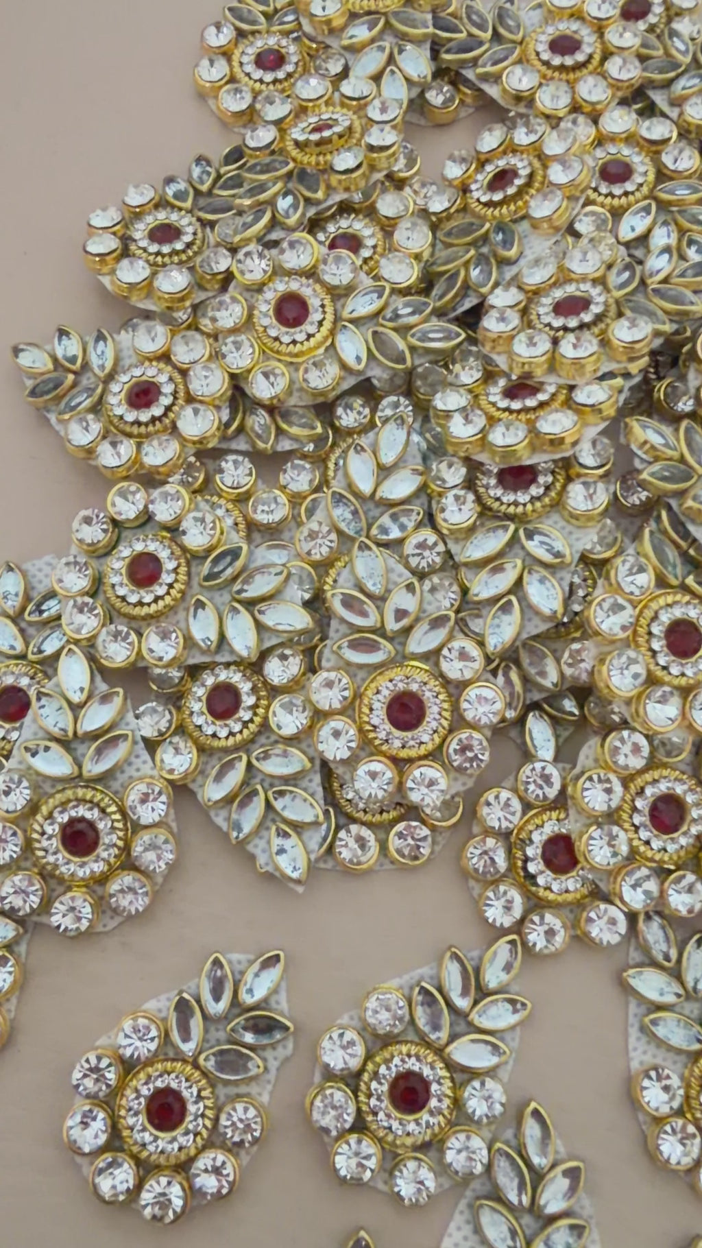Gold Rhinestone Stone Studded Floral Patches – Pack of 10
