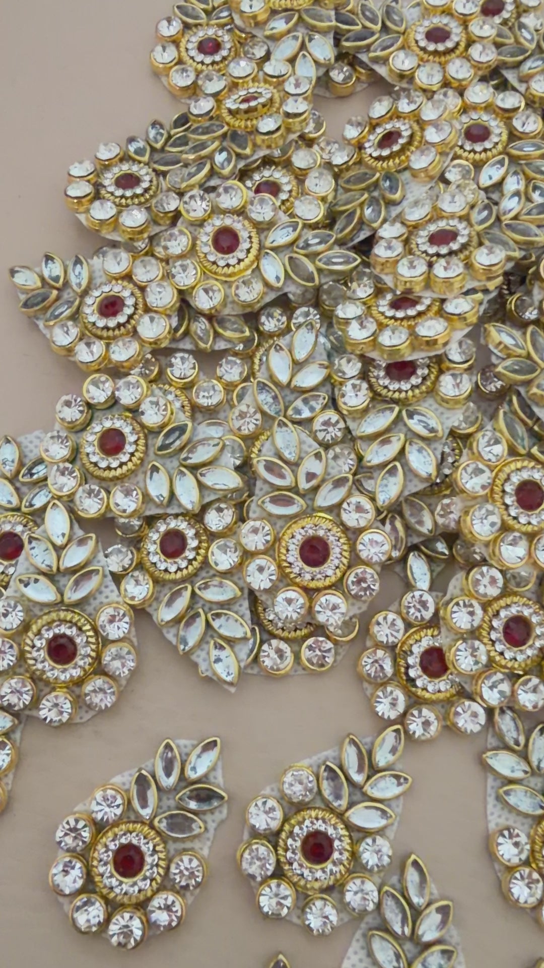 Gold Rhinestone Stone Studded Floral Patches – Pack of 10