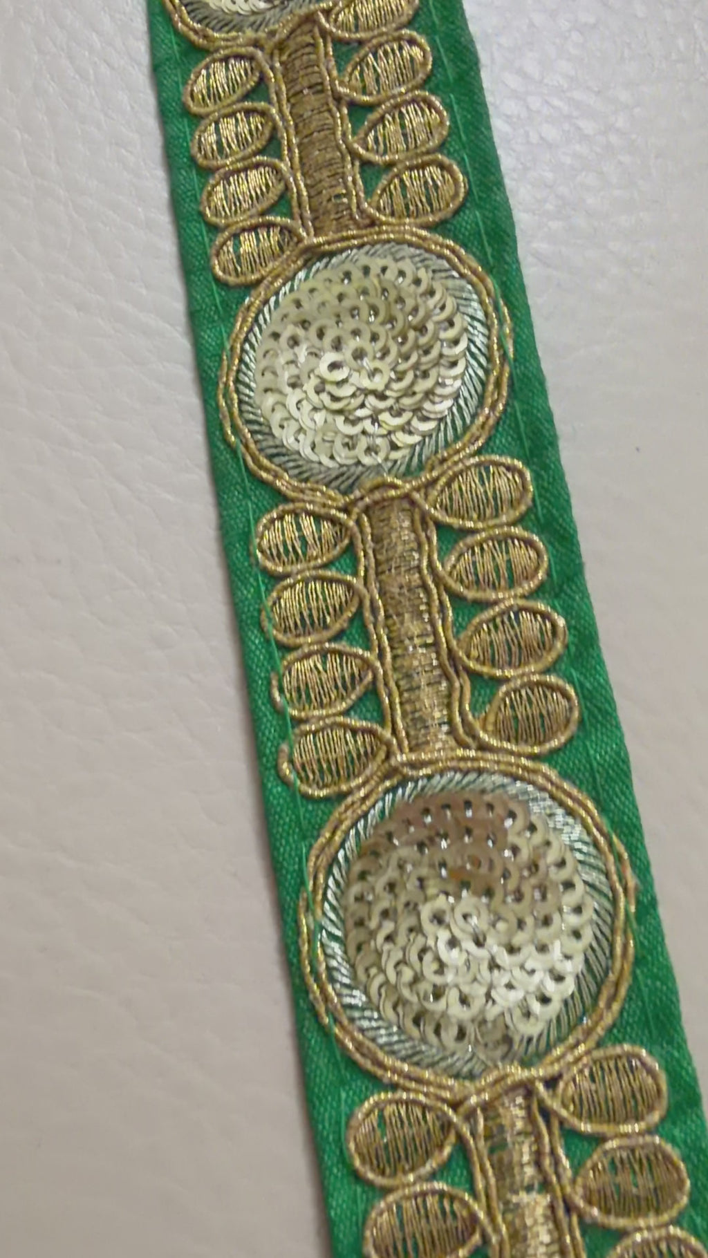 Premium Green & Gold Embroidered Lace Border Trim – 9 Yards.