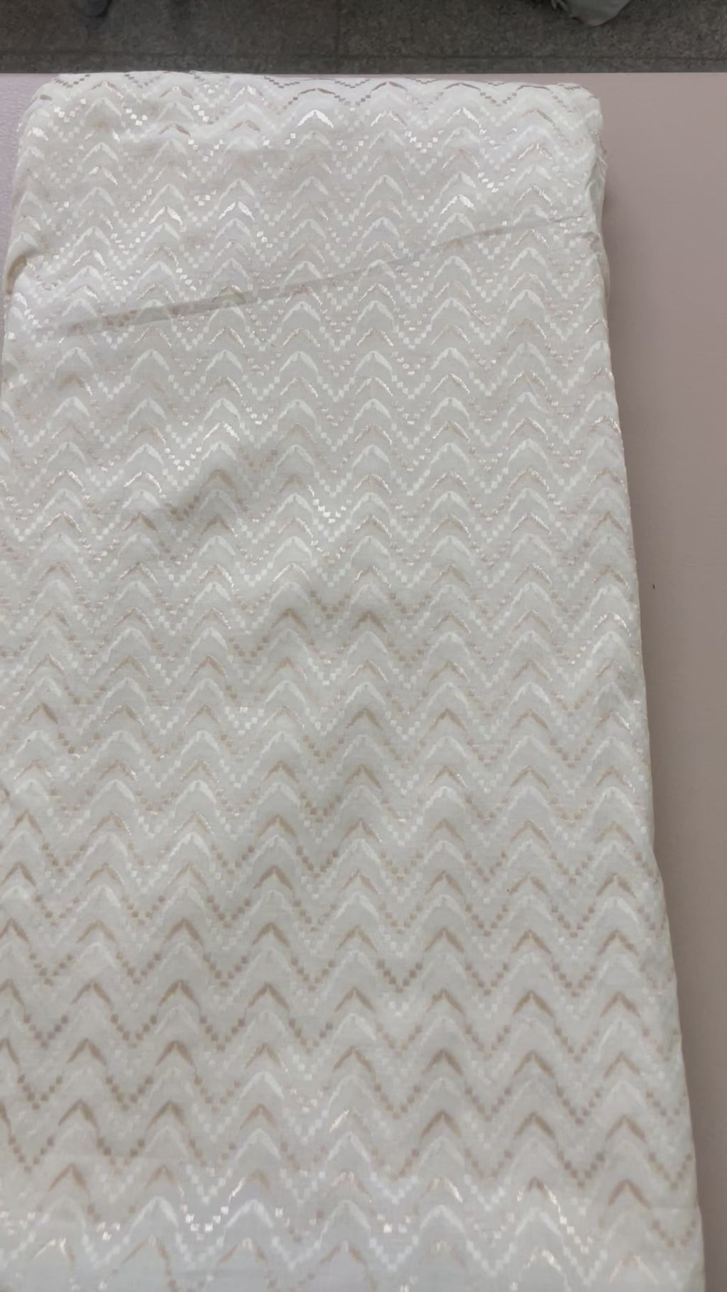 Fabric by Yard Premium Cotton with Beige Chevron Thread Embroidery