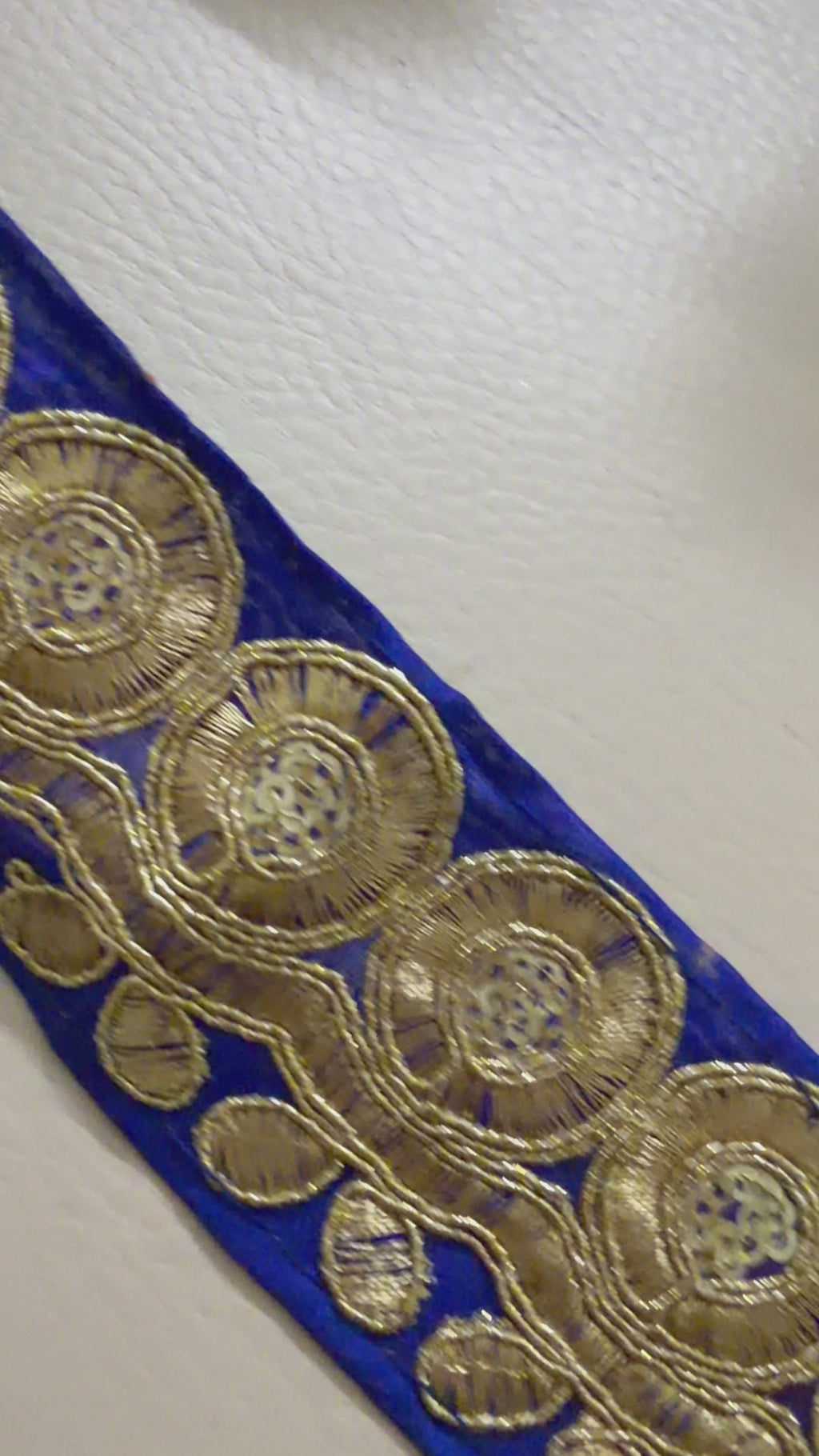 Royal Blue & Gold Zari Medallion Embroidered Trim - 9 Yard Roll