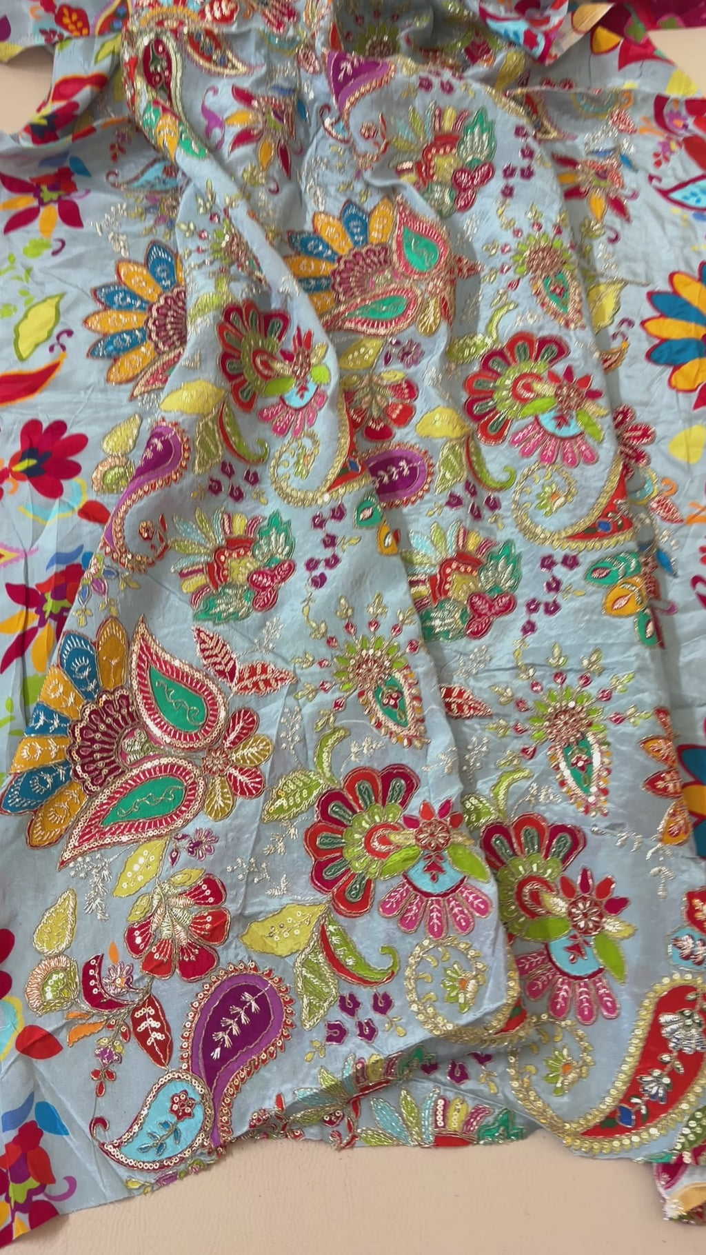 Sky Blue Multicolor Paisley Floral Sequin Embroidered Fabric – 46" Width